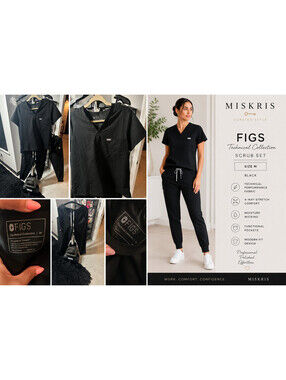 FIGS Technical Collection Black Scrub Set M Top Jogger Pants NWOT
